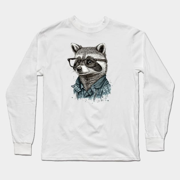 A raccoon with glasses Long Sleeve T-Shirt by Evgeny